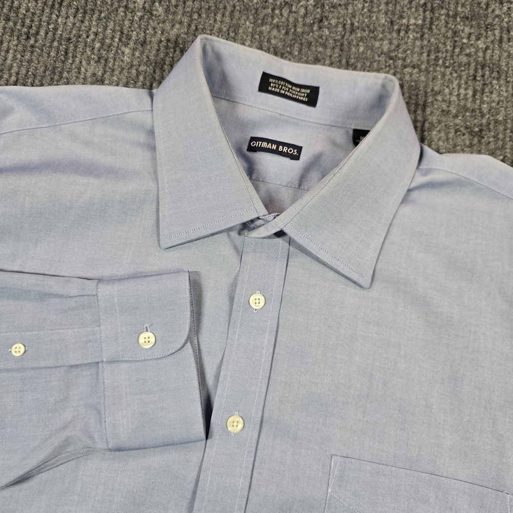 Gitman Bros. Shirt‎ Mens 18 34 Blue Cotton Button Up Long Sleeve Non-Iron